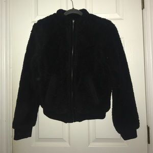 Fuzzy bomber jacket