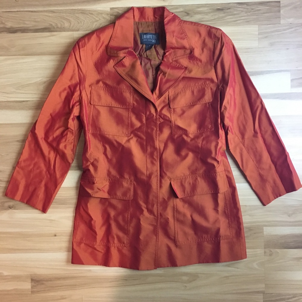 Woman's Lafayette 148 Orange button up jacket Sz 8