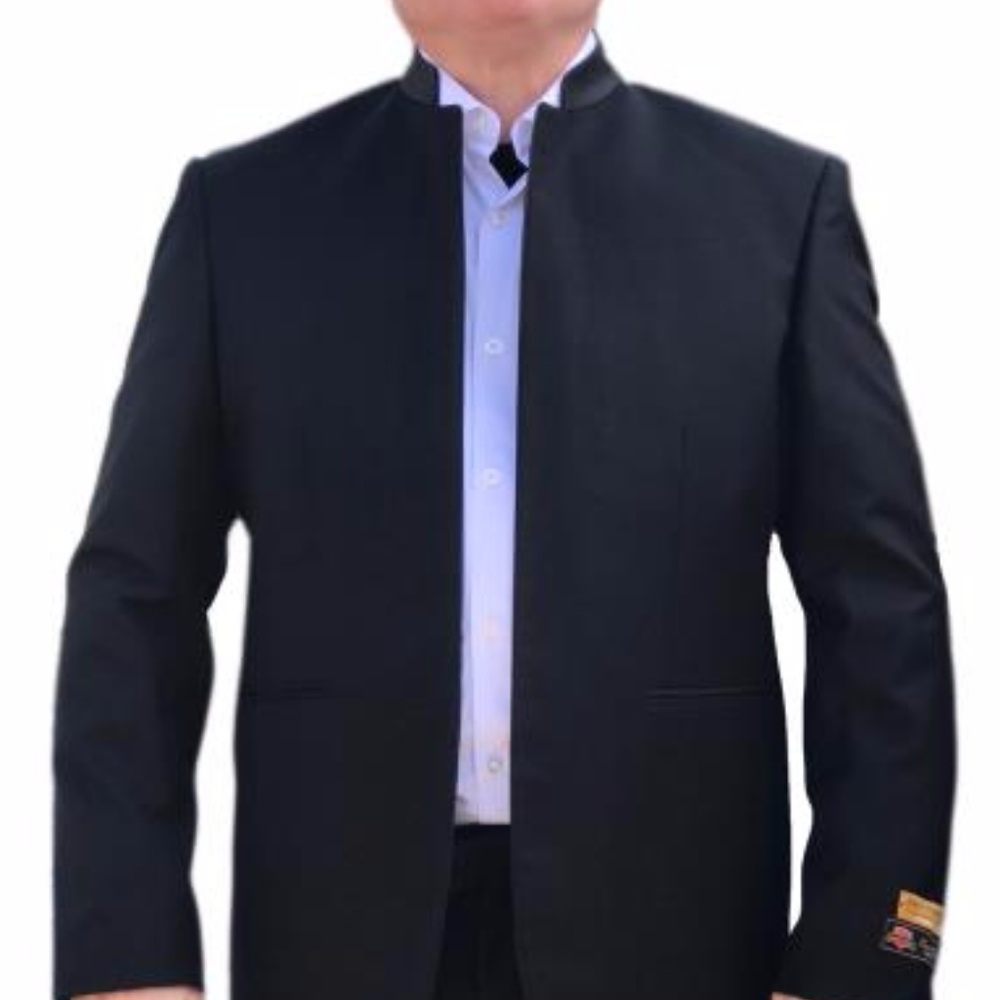 Mandarin No Collar Suit In Black For Men