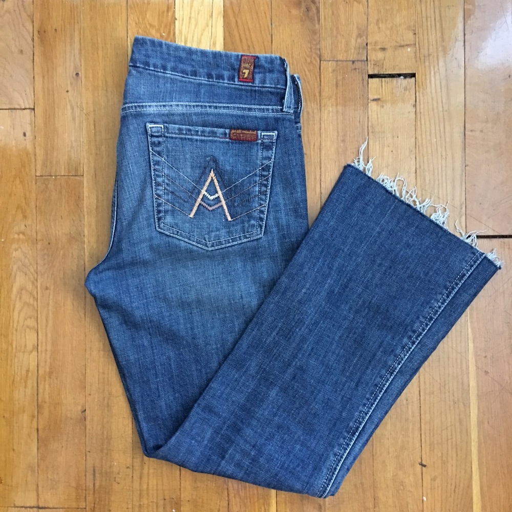 7 For All Mankind ‘A’ Pocket Raw Hem Cropped Denim - Picture 1 of 4