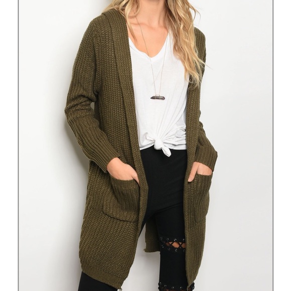 LAST 1: Olive Tie Back Cardigan - Picture 2 of 2