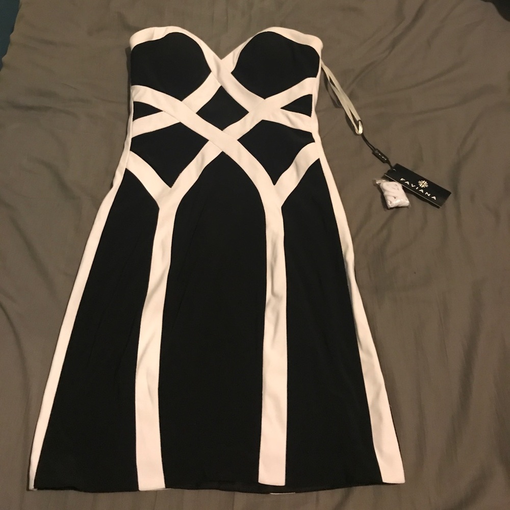 Faviana black and white dress