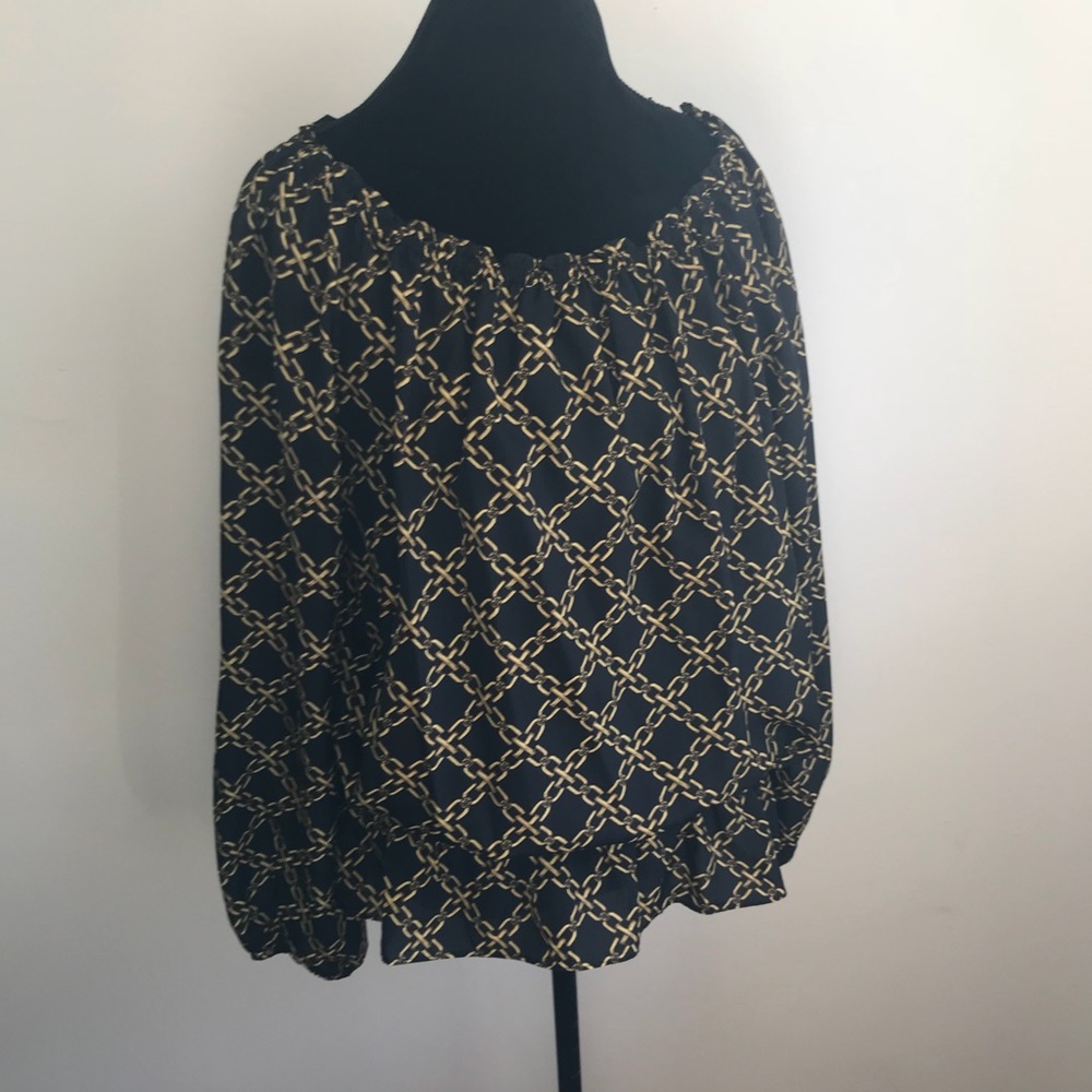Michael Kors Navy Blue Chain Print Blouse