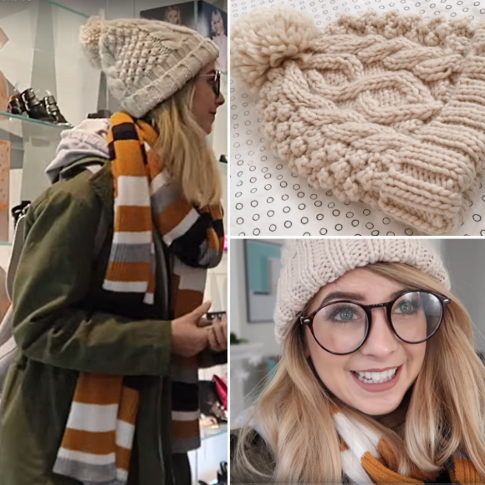 ASOS Cream Cable Pom Beanie