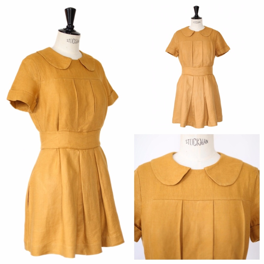 SEE BY CHLOE Yellow Pleated Linen Mini Dress