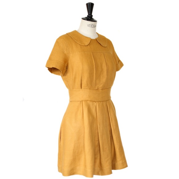 SEE BY CHLOE Yellow Pleated Linen Mini Dress - Picture 2 of 8