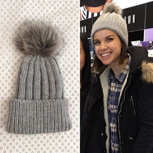 TOPSHOP Gray Faux Fur PomPom Beanie Hat