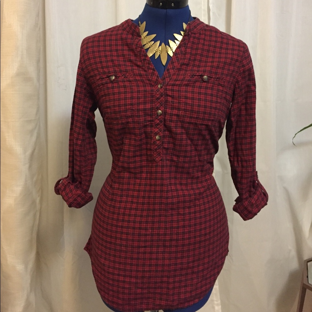 Eddie Bauer Red & Black Plaid Flannel Shirt