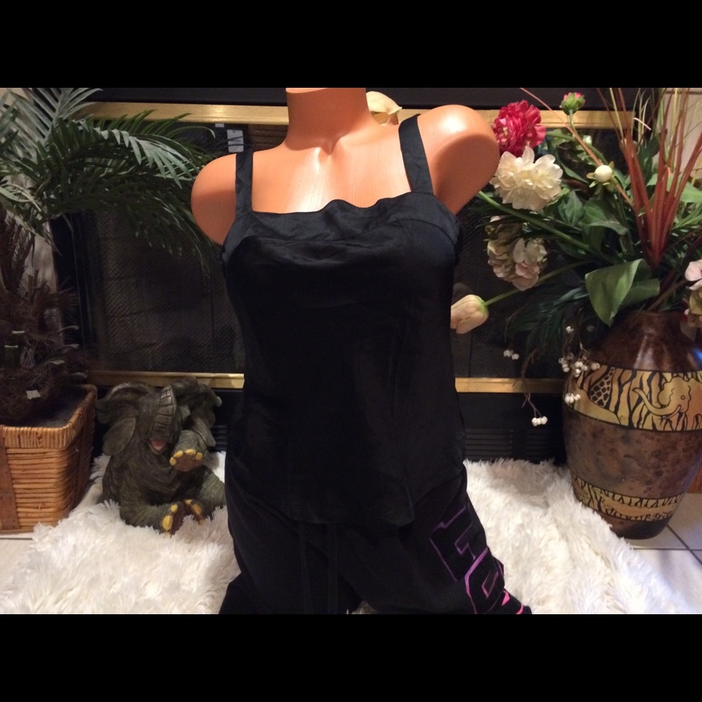 Silk like cami tank shirt top black size small