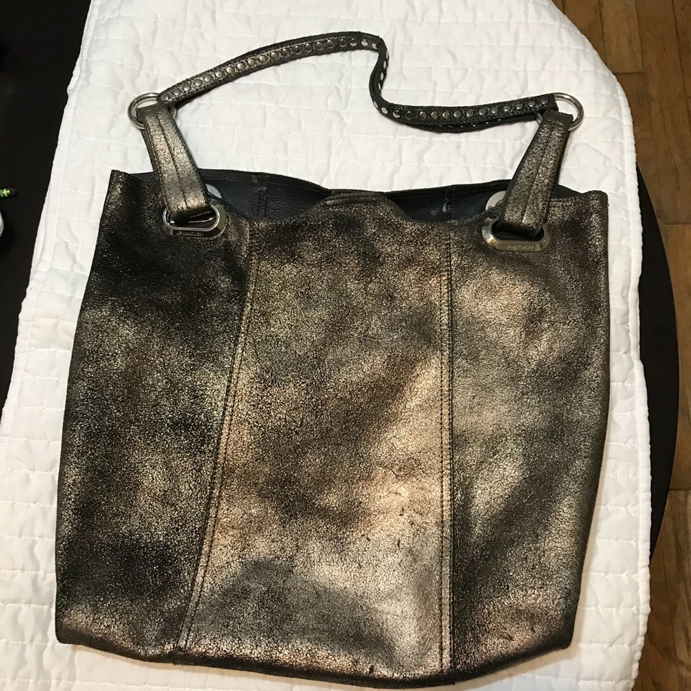 Makowski Bronze Leather Bag w/ Studded Strap