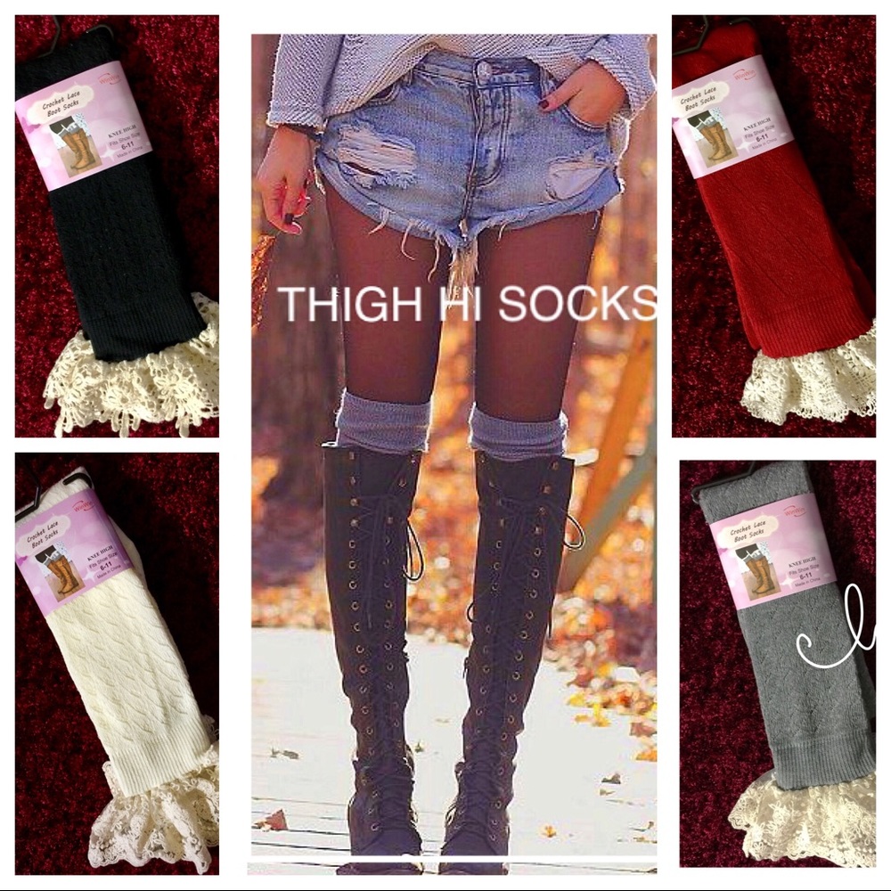 🌸 Knee Hi Knit Socks w/Crochet Hem-NWT🌸 - Picture 1 of 7