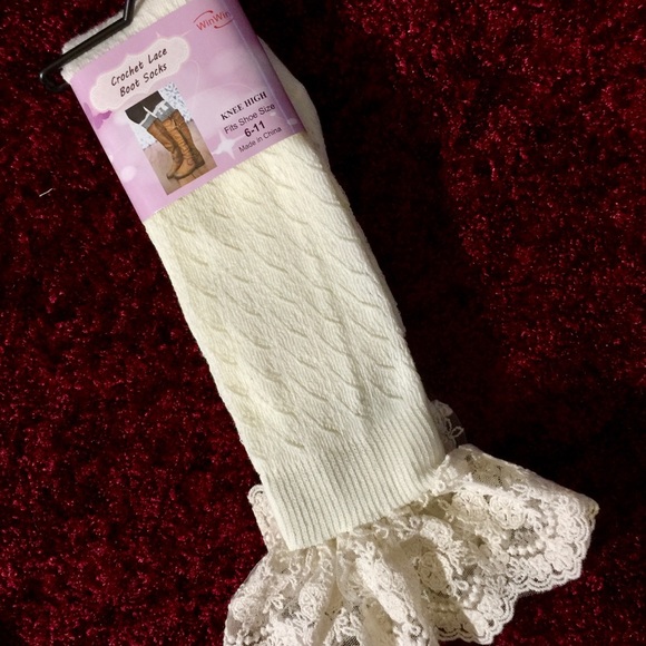 🌸 Knee Hi Knit Socks w/Crochet Hem-NWT🌸 - Picture 3 of 7