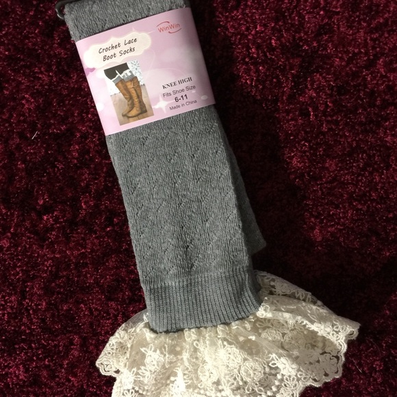 🌸 Knee Hi Knit Socks w/Crochet Hem-NWT🌸 - Picture 5 of 7