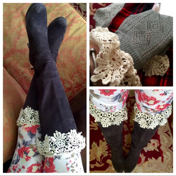 🌸 Knee Hi Knit Socks w/Crochet Hem-NWT🌸 - Picture 4 of 7