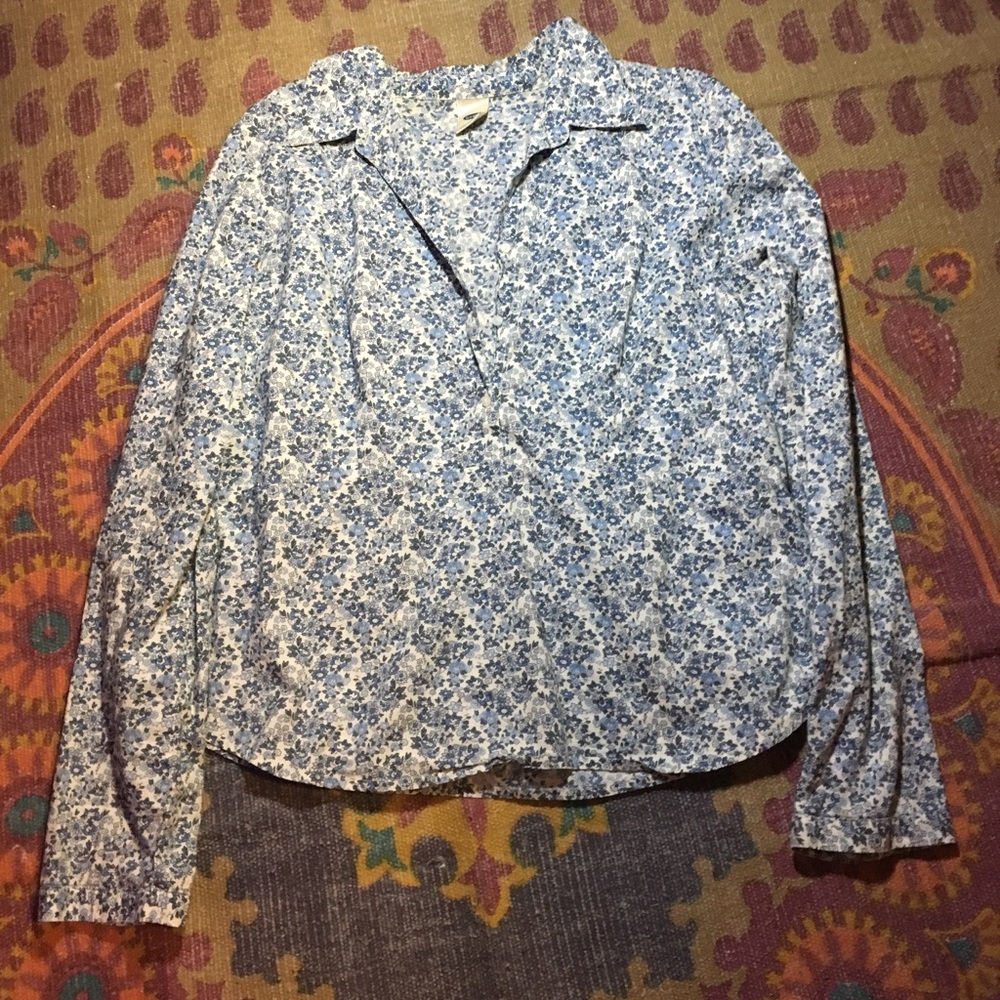 Blue floral button down top