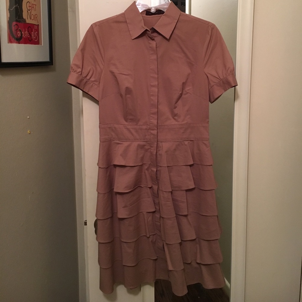 The Limited tan ruffle shirtdress