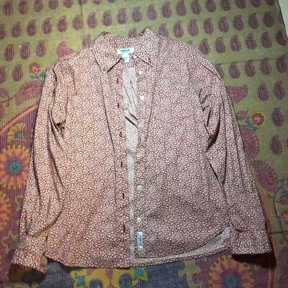 Red floral button down top