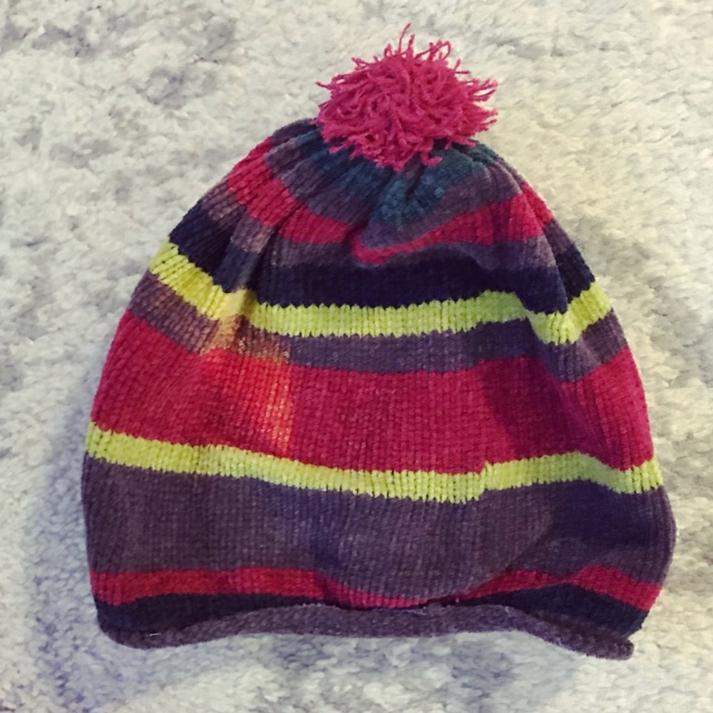 Colorful striped knit winter beanie hat