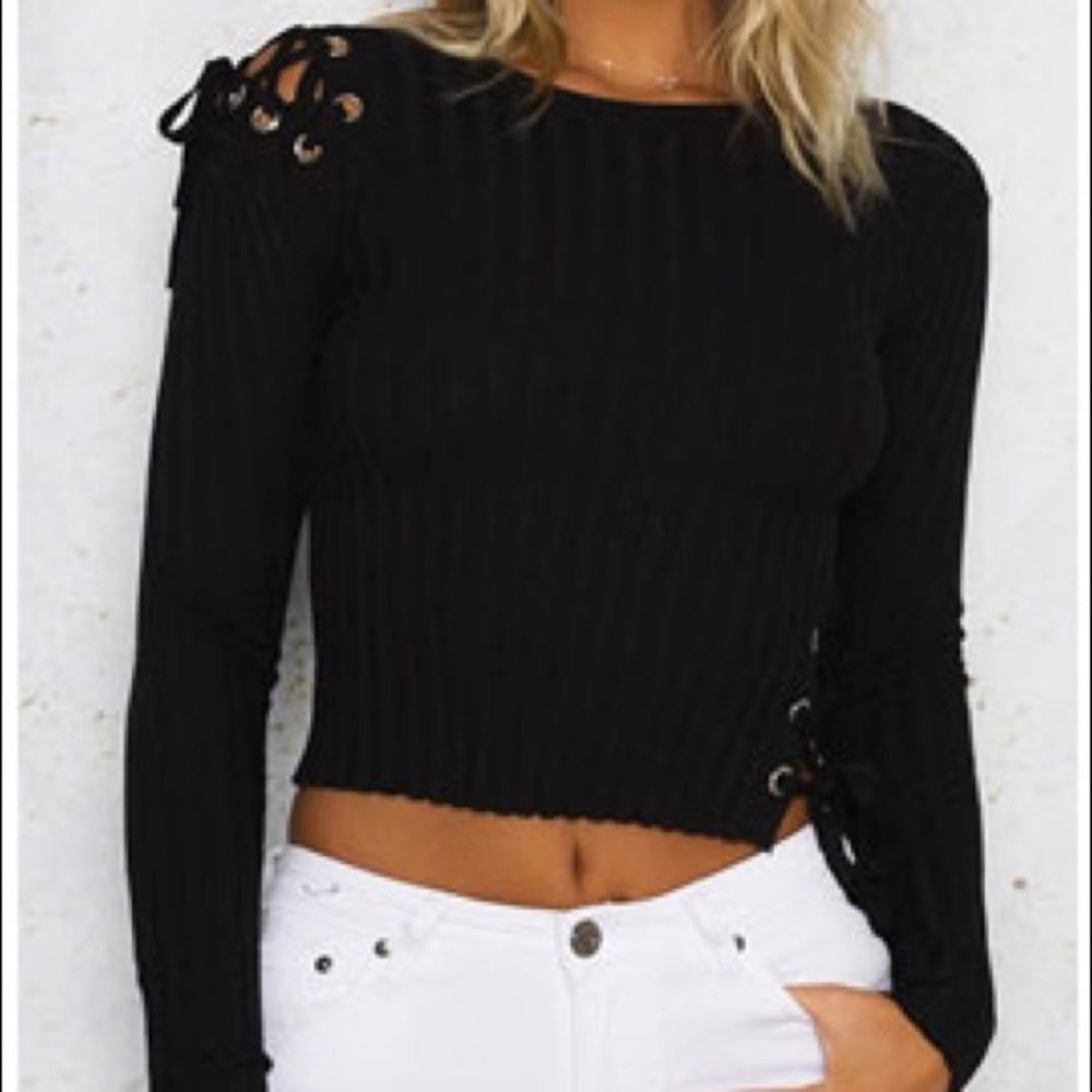 'Anja' Black Lace Up Sweater - Picture 3 of 4