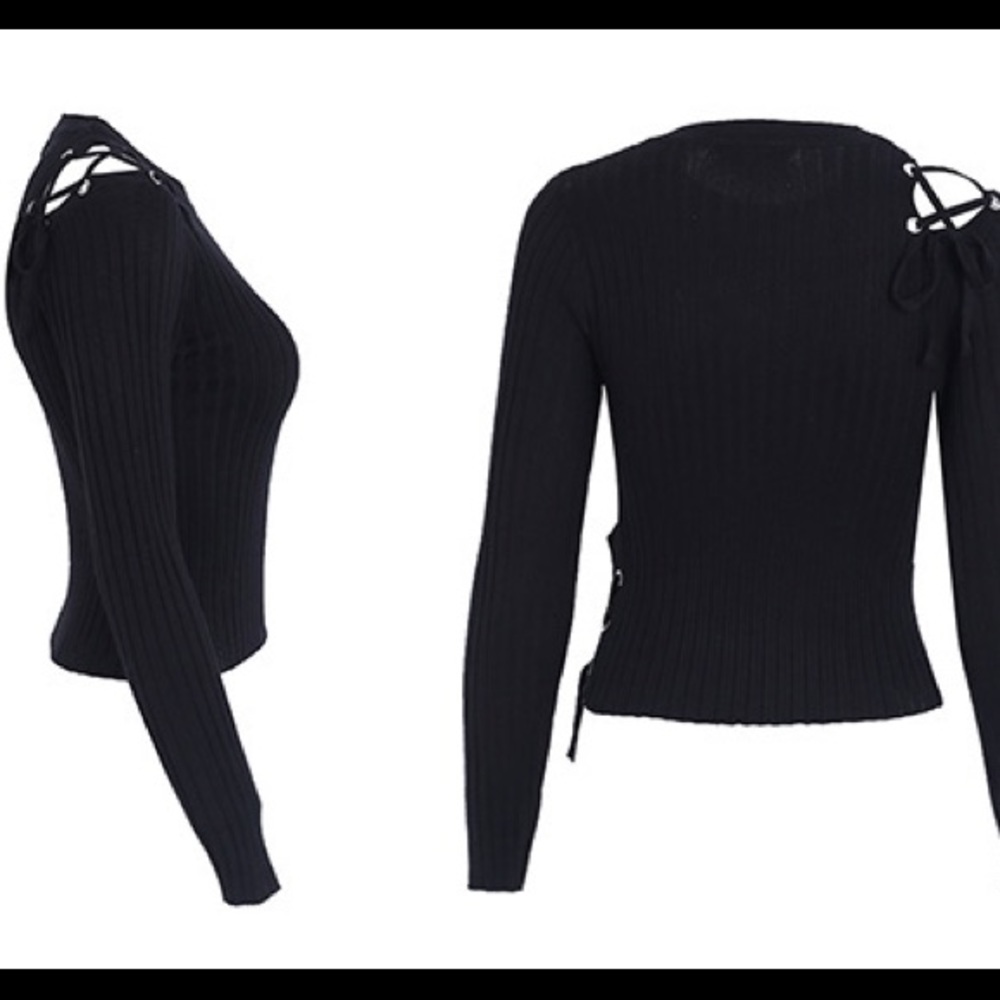 'Anja' Black Lace Up Sweater - Picture 4 of 4
