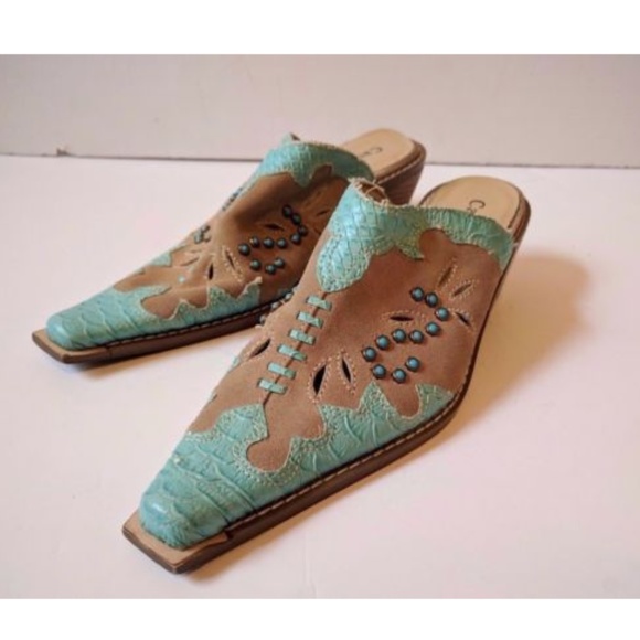 Cami Shoes - Cami 6.5 Leather Western Mules Slip On Heels