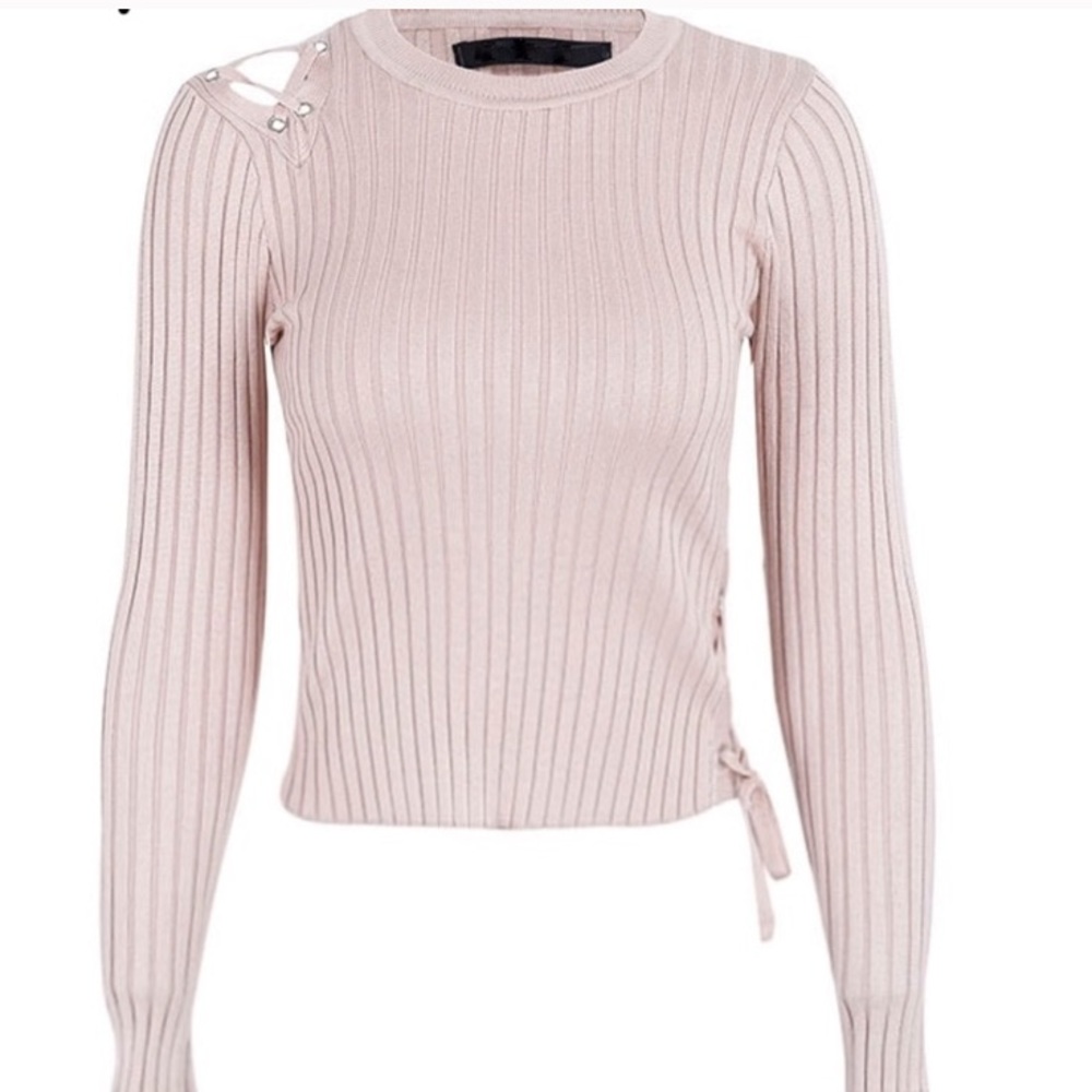 'Kaelen' Blush Lace Up Sweater - Picture 3 of 7