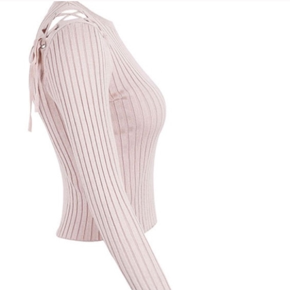 'Kaelen' Blush Lace Up Sweater - Picture 4 of 7