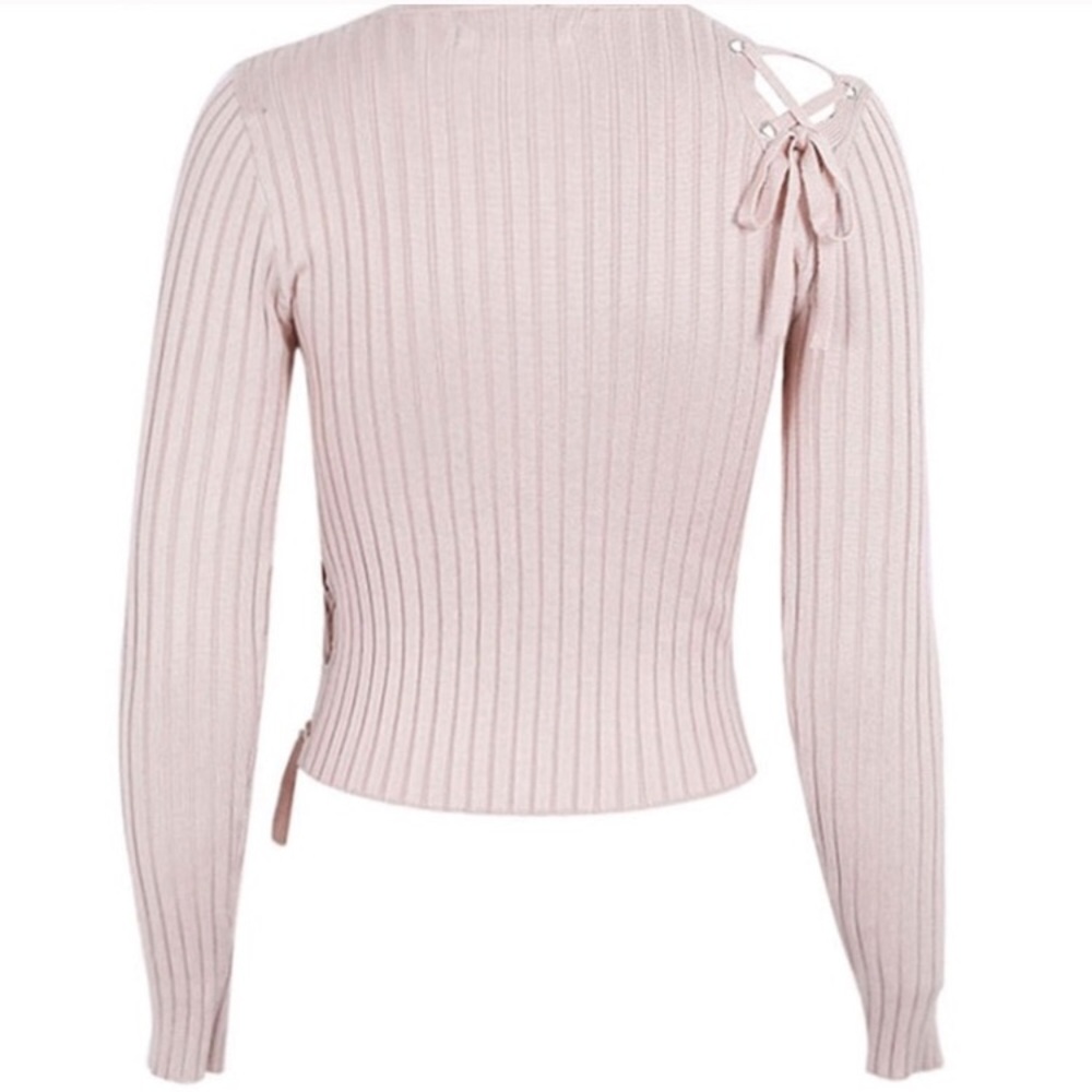'Kaelen' Blush Lace Up Sweater - Picture 5 of 7