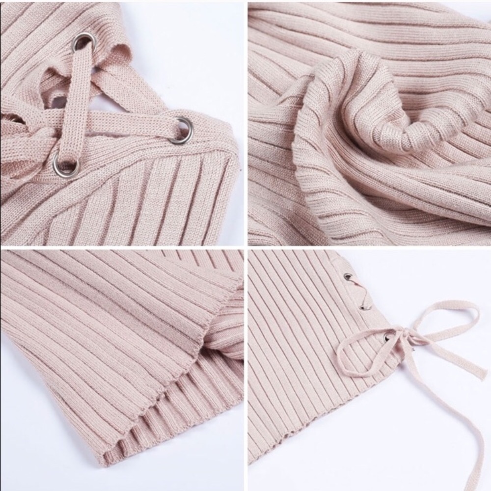 'Kaelen' Blush Lace Up Sweater - Picture 6 of 7