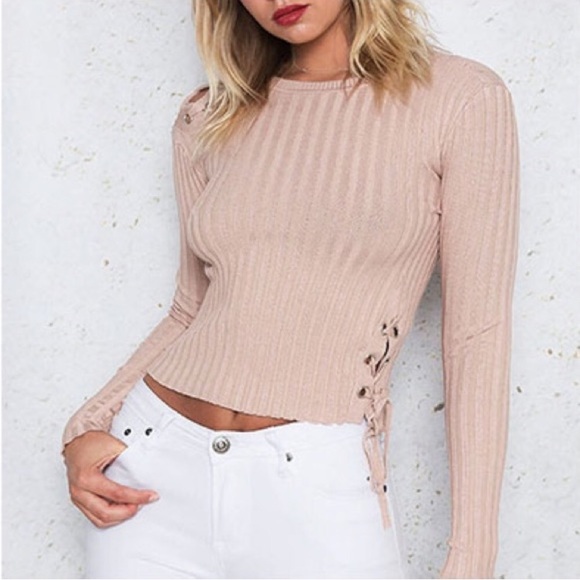 Sweaters - 'Kaelen' Blush Lace Up  Sweater
