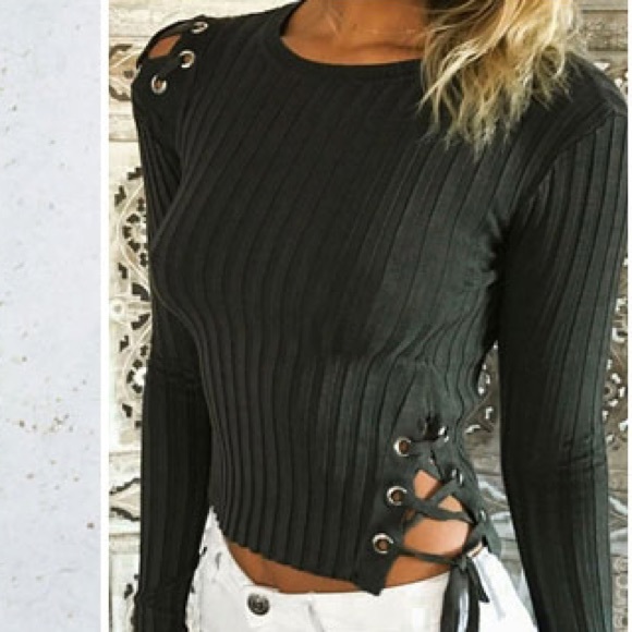 Sweaters - 'Kaira' Olive Lace Up Sweater
