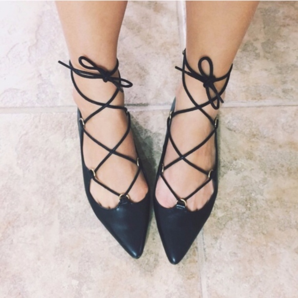 Topshop Lace-up Flats Black Leather Sz. 7