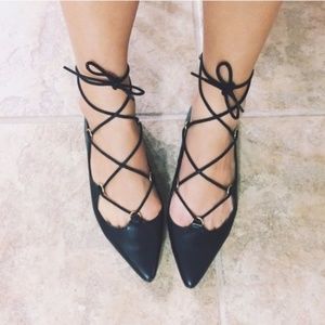 Topshop Lace-up Flats Black Leather Sz. 7