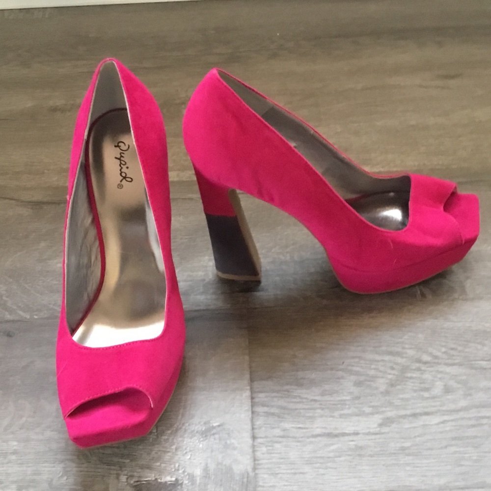 Hot Pink & Grey Color Blocked Heels