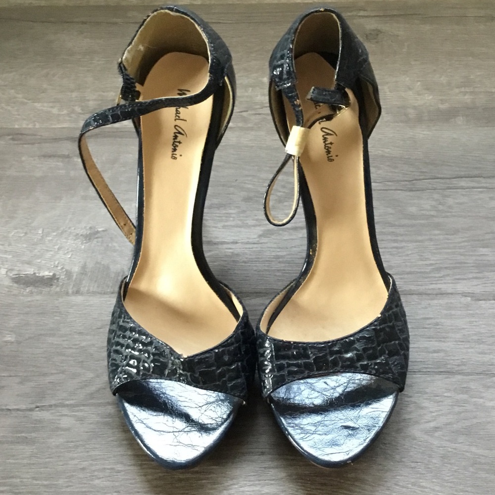 Blue Faux Croc High Heel Sandals