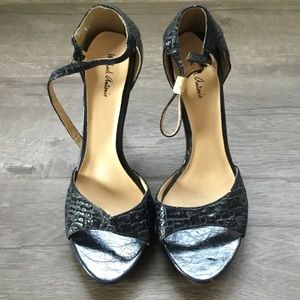 Blue Faux Croc High Heel Sandals