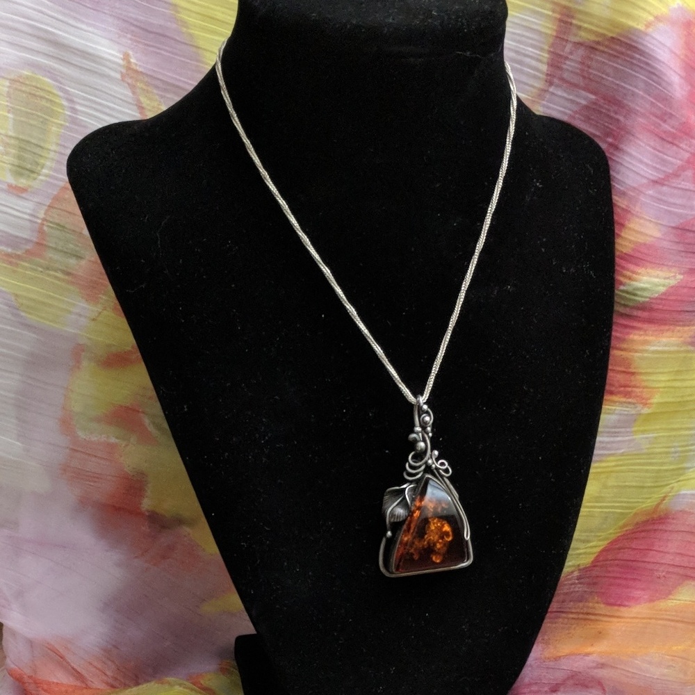 Vintage Baltic Amber & Silver Pendant