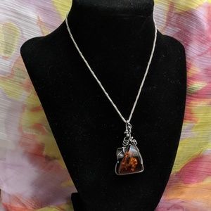 Vintage Baltic Amber & Silver Pendant