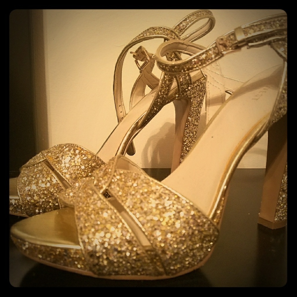 New Nine West, silver and gold heels