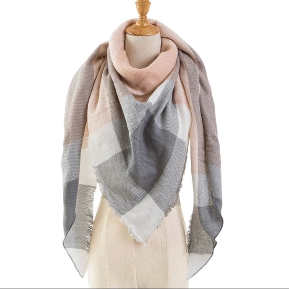 💖Beige & Grey Plaid Scarf Wrap💖