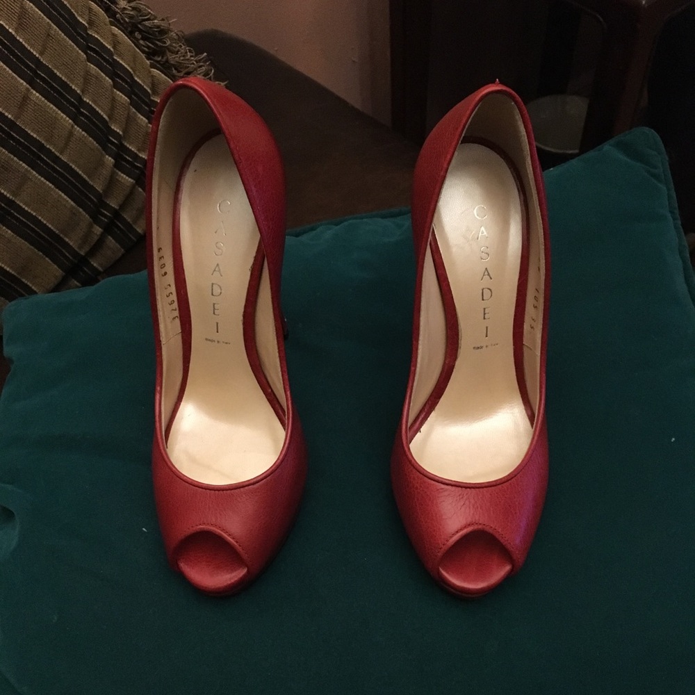 Casadei red peep toe platform shoes