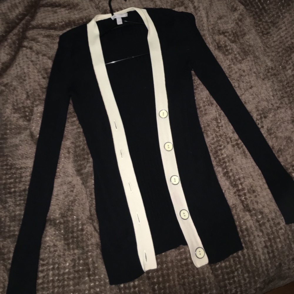 Classic & Timeless Black Cardigan w/ White Accent