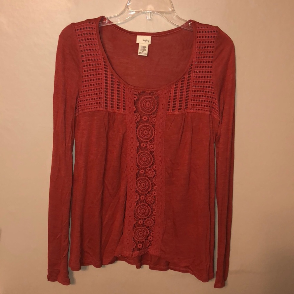 Long sleeve knit top with crochet detailing