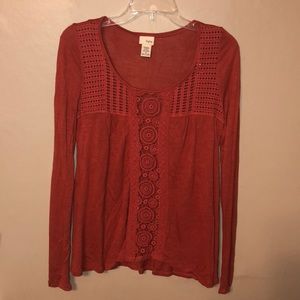 Long sleeve knit top with crochet detailing