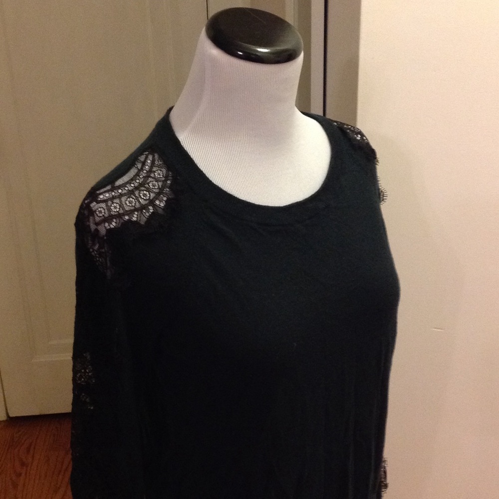 Ann Taylor Loft black lace cutout top M