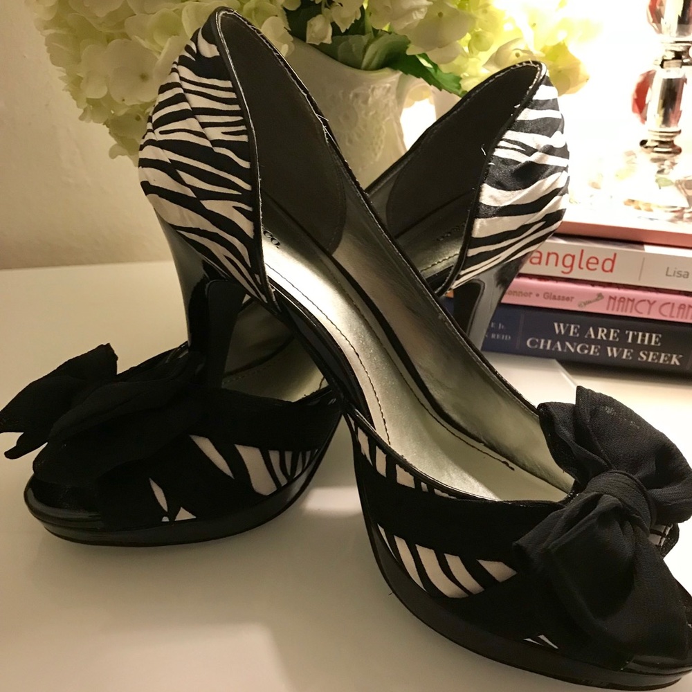 Zebra fabric print heels