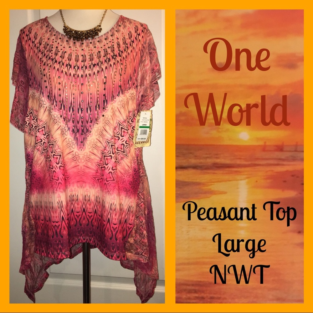One World Peasant Boho Gypsy Coachella Top - Picture 2 of 5