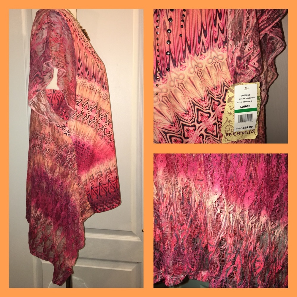 One World Peasant Boho Gypsy Coachella Top - Picture 4 of 5