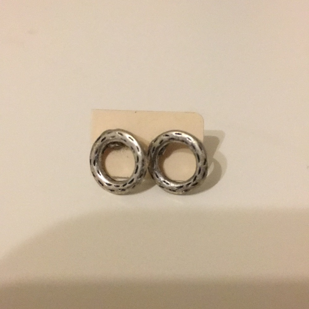 Brushed Silver Circle Stud Earrings