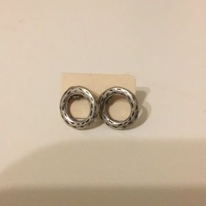 Brushed Silver Circle Stud Earrings
